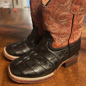 Little Boys Black Alligator Cowboy Boots. Genuine Leather. Kids Size 11.